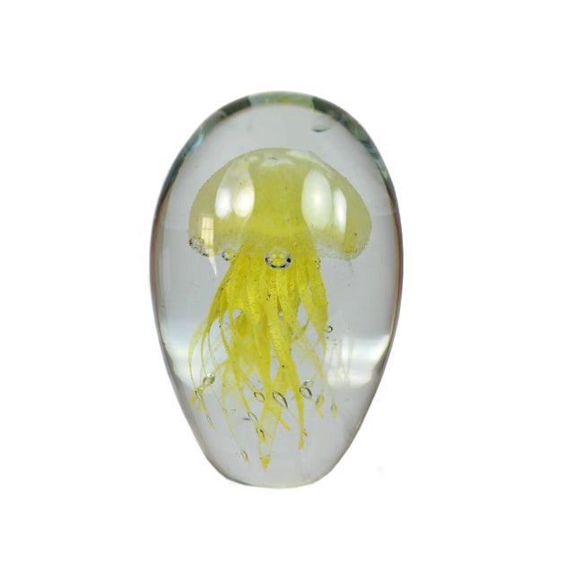 Late 20th Century Hand Blown Yellow Jellyfish Glass Art Paper Weight For Sale - Image 4 of 4