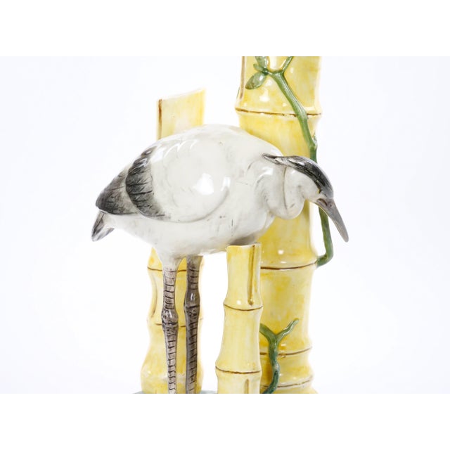 Mid-Century Modern Italian Hand-Painted Majolica Heron Figurative Sculpture For Sale - Image 12 of 14