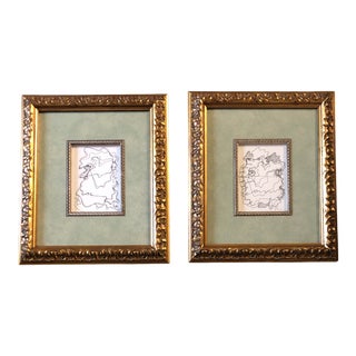 Gallery Wall Collection 2 Original Contemporary Wayne Cunningham Abstract Ink Drawings Frames-Pair For Sale