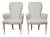 Pair of French Midcentury Armchairs with Linen Upholstery, Curved Tapered Legs For Sale
