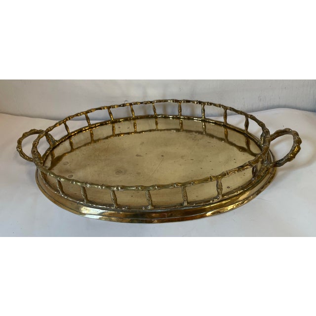 Mid-Century Modern Vintage Oval Brass Faux Bamboo Tray For Sale - Image 3 of 6