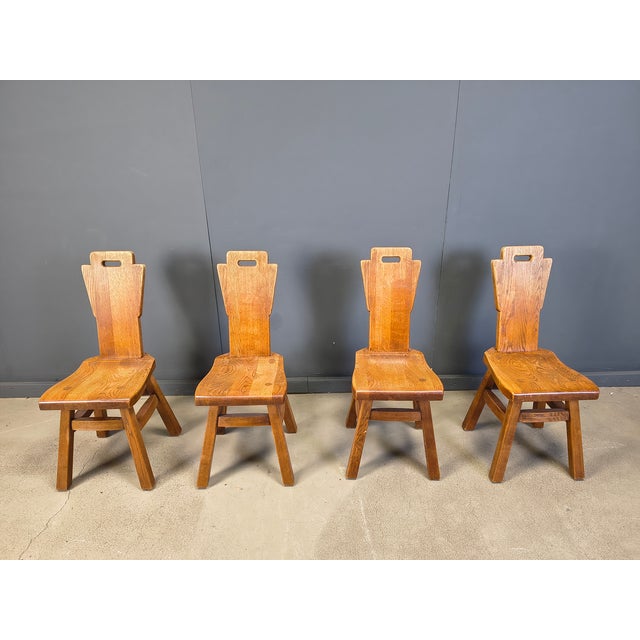 Vintage Oak Brutalist Chairs, 1970s, Set of 4 For Sale - Image 12 of 12