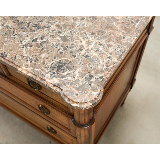 Pair of Louis XVI Style Marble Top Commodes Chest of Drawers For Sale - Image 10 of 18
