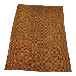 Antique Welsh Weave Overshot Coverlet in Mustard & Dark Brown For Sale