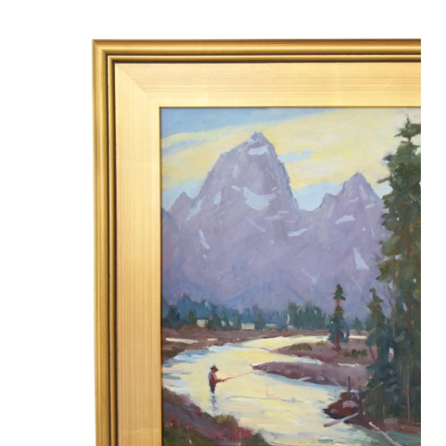 Yosemite Valley fly-fishing oil painting on artist board by listed artist Silvio Silvestri (1948-2018.) Silvestri was a...