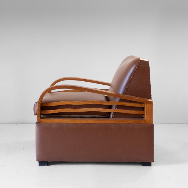 Art Déco Italian Convertible Armchair / Sleeper Chair in Brown Eco-Leather, 1920s. For Sale - Image 3 of 18