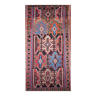 Antique Caucasian Kazak Kilim, Handwoven Wool, Geometric Design, Terracotta & Turquoise, 6x11 For Sale