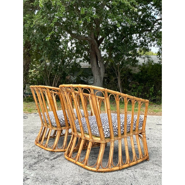 Khaki Vintage Coastal Stick Rattan Lounge Chairs After Albini - A Pair For Sale - Image 8 of 12