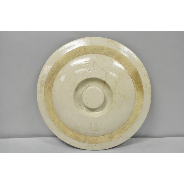 Antique American Primitive Salt Glazed Ceramic 15 Gallon Crock Pot Lid Cover For Sale - Image 15 of 15