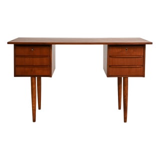 Scandinavian Teak Desk with 6 Drawers, 1960s For Sale