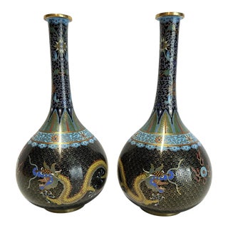 Pair of Mid 20th Century Chinese Cloisonne Dragon Vases For Sale