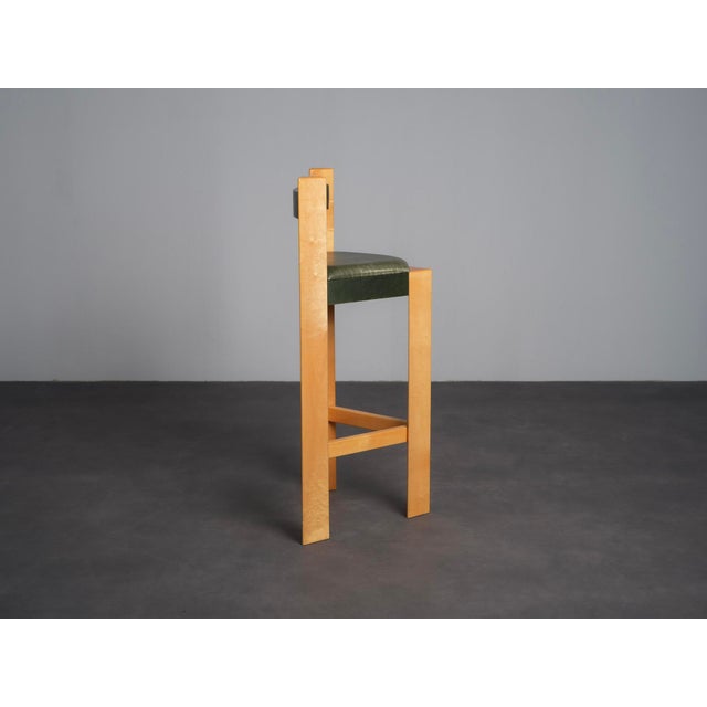 1990s Architectural Wood and Leather Bar Stools, Netherlands, 1990s, Set of 3 For Sale - Image 5 of 11