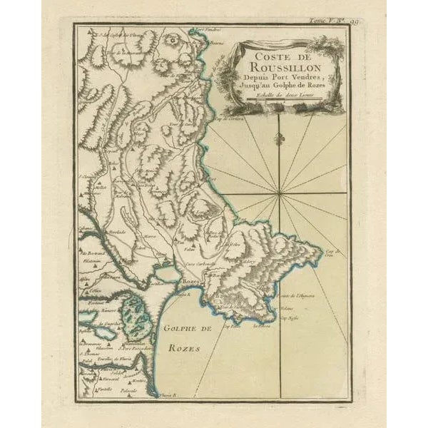 Antique Map of the Coast of Roussillon, France, 1764 For Sale - Image 3 of 6