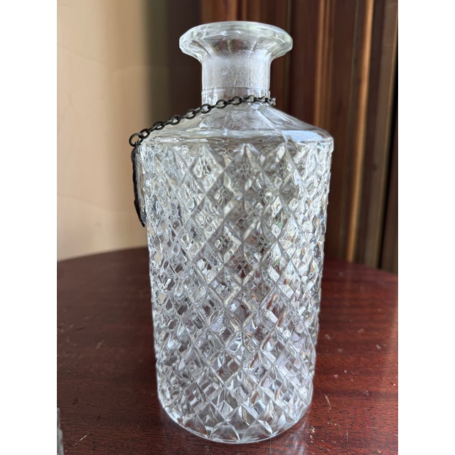 Mid 20th Century Mid 20th Century Mid Century Modern Diamond Cut Crystal Decanter With Silver Tag Stopper For Sale - Image 5 of 11