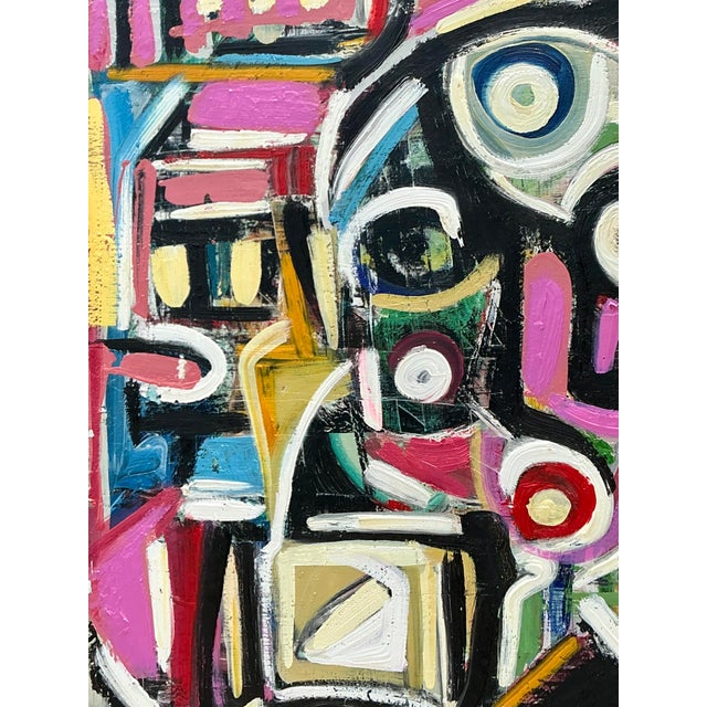 Wood Vintage Geometric Vibrant Terry J Frid Oil on Canvas For Sale - Image 7 of 17