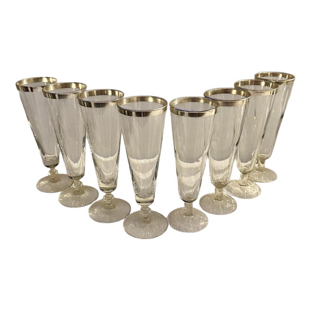 Vintage Dorothy Thorpe Style Platinum Rim Pilsner Glasses - A Set of 8 For Sale