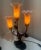 Metal Vintage Table Lamps Pink Glass Tulip Dale Tiffany Style Pair For Sale - Image 7 of 11