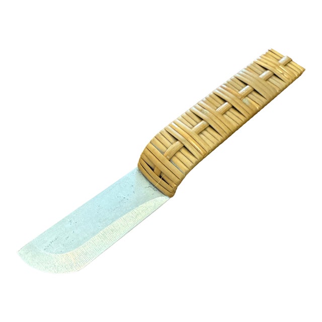 1930s Russel Wright Aluminum + Caned Handle Cheese Knife for Raymor For Sale