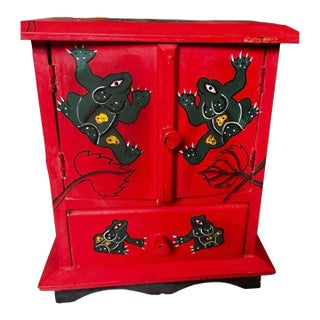 Late 20th Century Indonesian Balinese Handmade Wooden Jewelry Box Cabinet For Sale