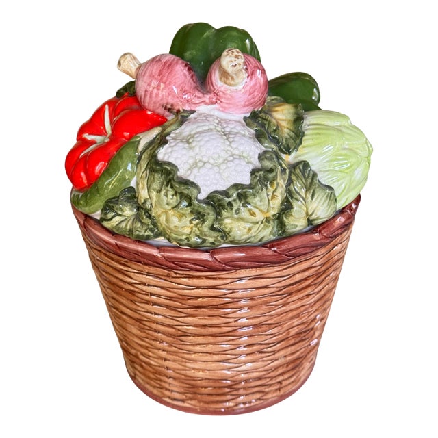Mid-Century Made in Japan Trompe L’Oleil Basket of Vegetables For Sale