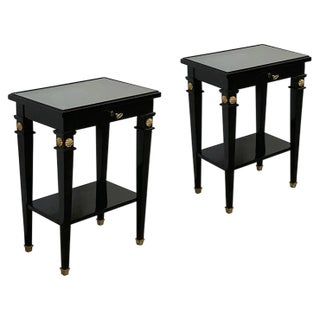 Black Lacquered Side Tables with Drawers, 1990s, Set of 2 For Sale