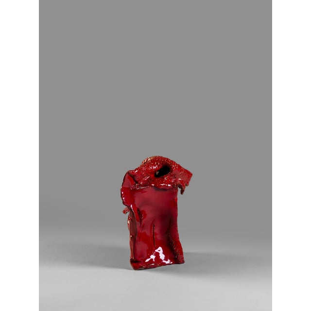 Abstract Sculpture in Red Glazed Ceramic and Gold Leaf by Giacinto Cerone, 1993 For Sale - Image 3 of 13