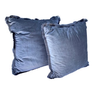 Contemporary Velvet Gray Modern Pillows- a Pair For Sale