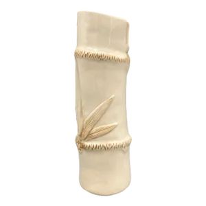 Hollywood Regency Cream Ceramic Bamboo Motif Vase – 20th C. – Chinoiserie