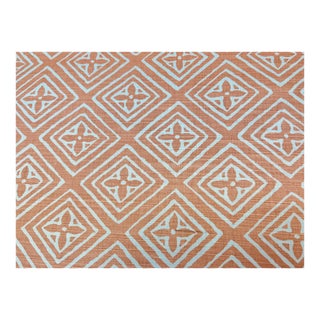 1.8 Yard Quadrille China Sea Fiorentina Terracotta Orange on White Linen Fabric For Sale