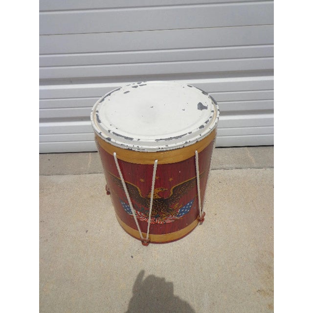 American Antique Drum Side Patriotic American Hand Painted Eagle Vintage Flag Decor For Sale - Image 3 of 10