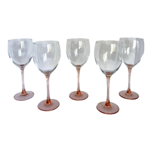 Set of 5 Pink Stemmed Luminarc Wine Glasses Made in France