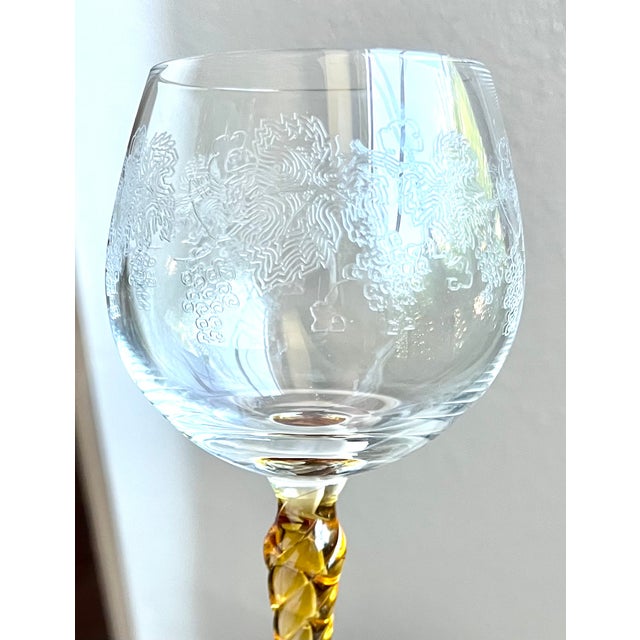 Mid-Century Modern 1960s Mid-Century Modern Etched Grapevine Rhine Wine Glasses - Set of 8 Harlequin For Sale - Image 3 of 17