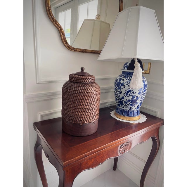 Boho Chic Large Handwoven Rattan and Wood Ginger Jar With Lid From the Philippines For Sale - Image 12 of 12