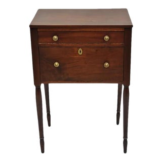 19th Century Antique Federal Sheraton Mahogany 2 Drawer Work Stand Side Table For Sale