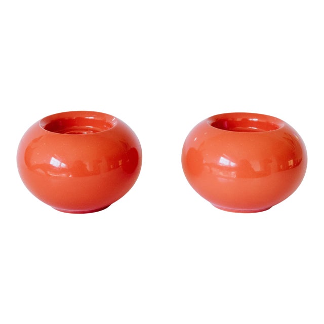 Vinage Orange Porcelain Tealight Candleholder Set by Arzberg Germany - a Pair For Sale