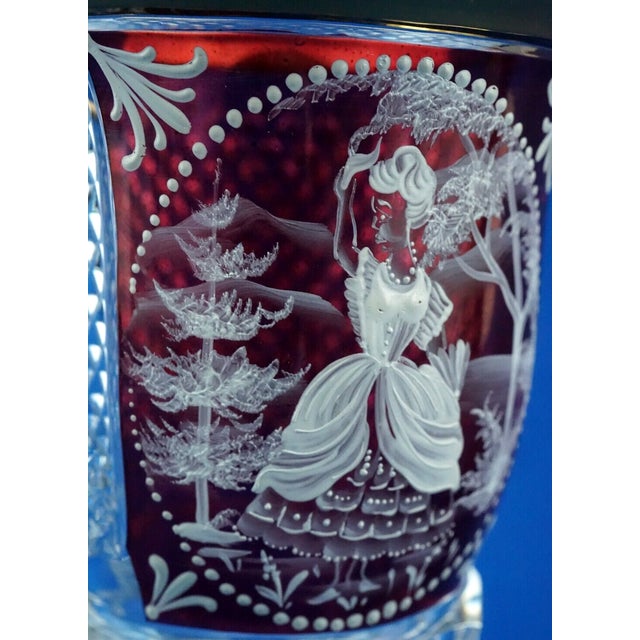 Cut Crystal Goblet Vase with Glass Paste Lady attributed to Val Saint Lambert, Belgium, 19th Century For Sale - Image 14 of 18