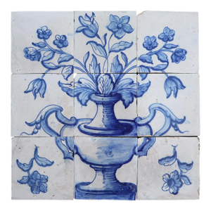 Tile Mural Panel Depicting a Vase With Baroque Flowers, Portuguese, 18th Century
