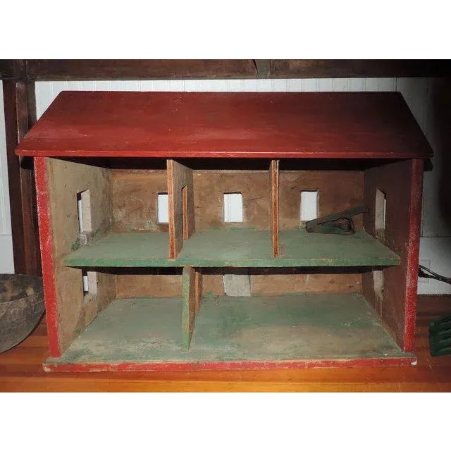 Green Early 20th Century Paint Decorated Folk Art Wooden Doll House For Sale - Image 8 of 9