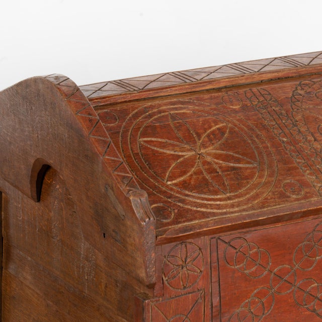19th Century Hand Carved Dome Top Oak Trunk, Hungary For Sale - Image 6 of 12