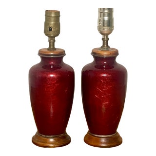 Pair of Antique Chinese Sang De Boeuf Oxblood Porcelain Vase Table Lamps — Late 19th/Early 20th Century For Sale