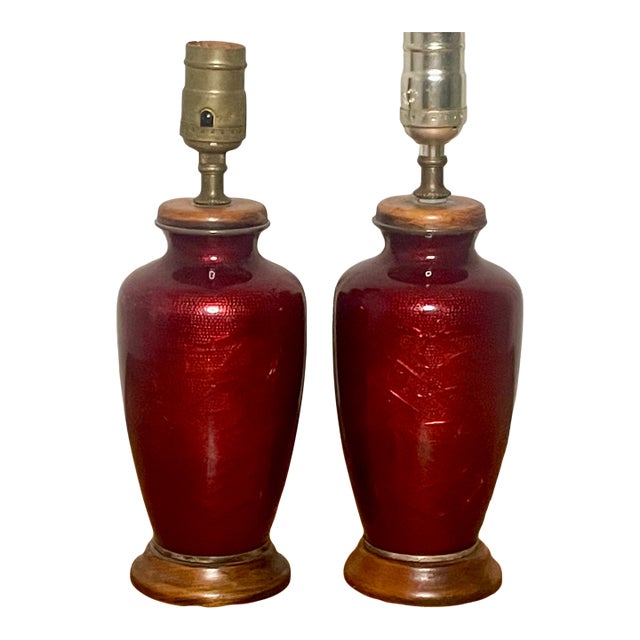 Pair of Antique Chinese Sang De Boeuf Oxblood Porcelain Vase Table Lamps — Late 19th/Early 20th Century For Sale