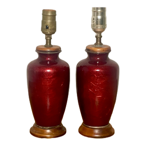 Pair of Antique Chinese Sang De Boeuf Oxblood Porcelain Vase Table Lamps — Late 19th/Early 20th Century