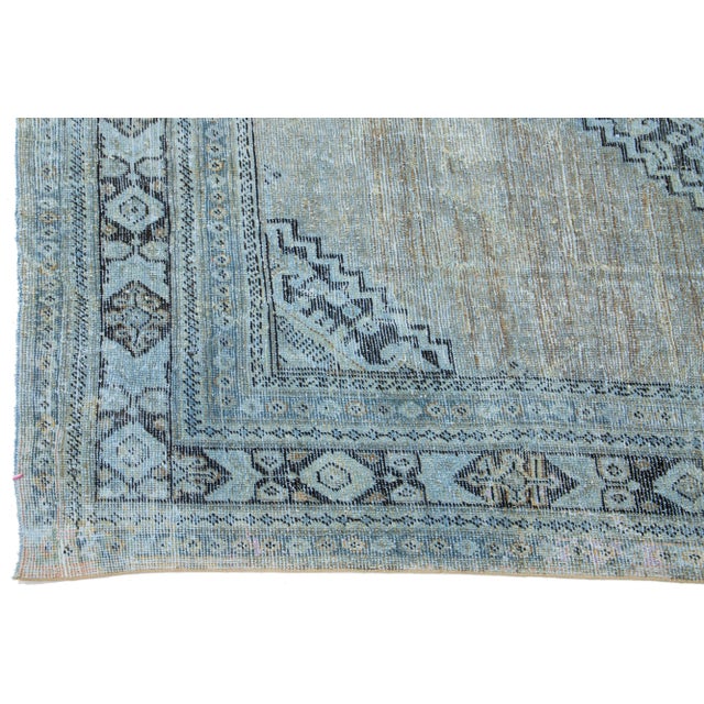1920s Antique Mahal Distressed Wool Rug With Medallion Design in Blue For Sale - Image 5 of 9