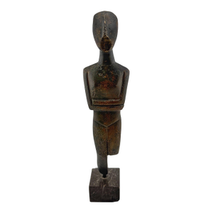 Cycladic Revival Bronze Figure on Marble Base, European, circa 1950s