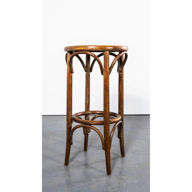 Large Vintage French Flat Seat Bentwood Bar Stool, Set of 4 For Sale - Image 6 of 11
