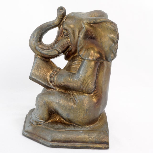Traditional Single Vintage Elephant Reading Book Bookend For Sale - Image 3 of 7