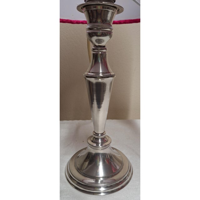 Black Vintage Table Lamps with Silver-Plated Candlestick Base and Fabric Shade, 1970s, Set of 2 For Sale - Image 8 of 11
