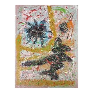 Large Vintage Abstract Surrealist Oil Painting 46 X 34 For Sale