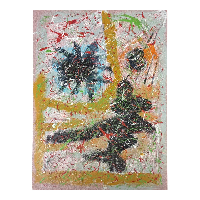 Large Vintage Abstract Surrealist Oil Painting 46 X 34 For Sale