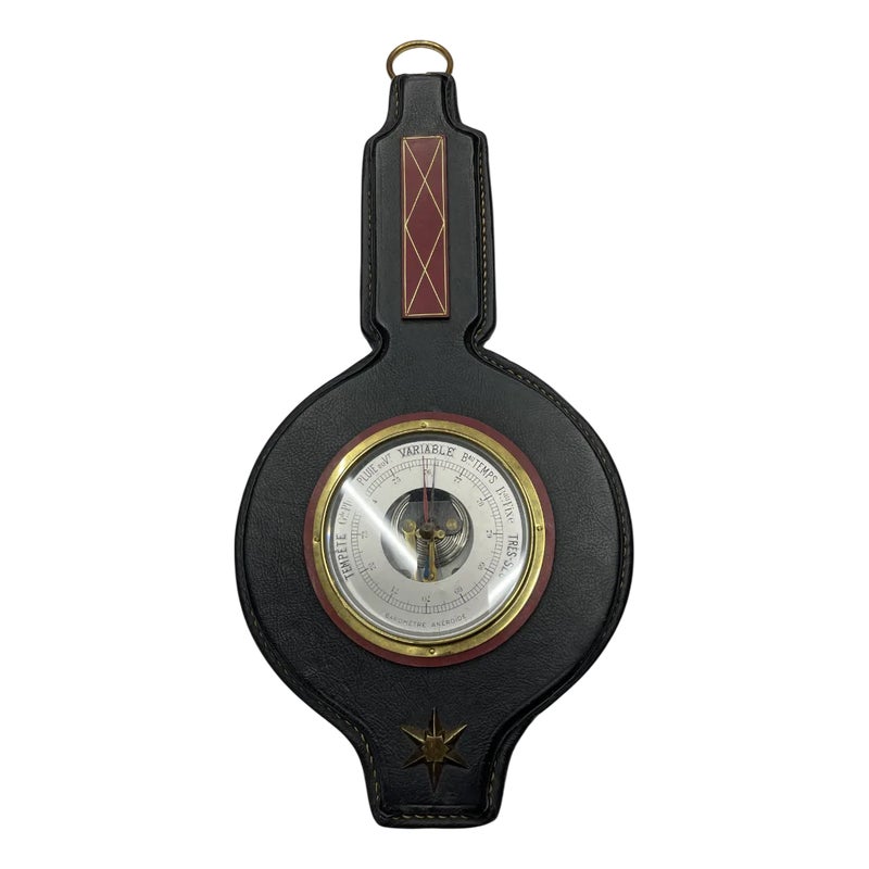 Stitched Leather Wall Barometer By Jacques Adnet, 1950s